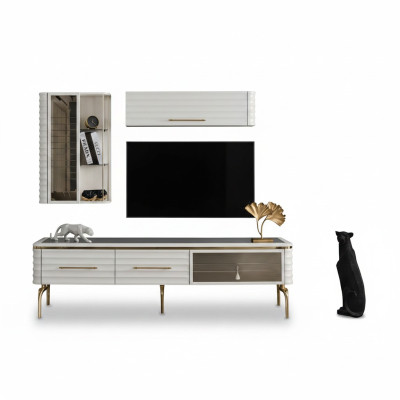 White living wall designer TV cabinet luxury 2x wall cabinets modern furniture