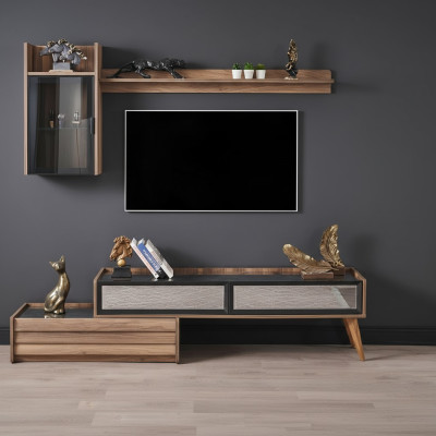 Modern wall unit designer wood TV cabinet luxury wall cabinet shelf 3-piece set