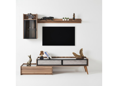 Modern wall unit designer wood TV cabinet luxury wall cabinet shelf 3-piece set