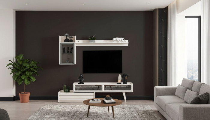 White wood living wall designer cabinet luxury shelf noble TV cabinet