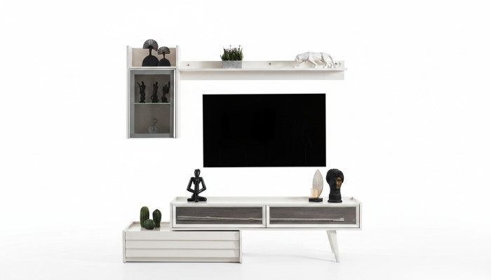 White wood living wall designer cabinet luxury shelf noble TV cabinet