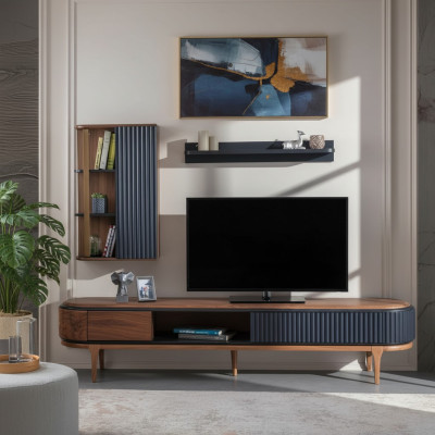 Modern living room set luxury brown TV cabinet wall cabinet shelves