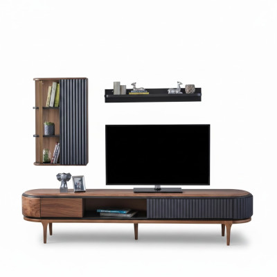 Modern living room set luxury brown TV cabinet wall cabinet shelves