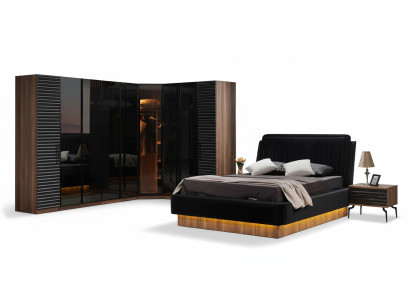Brown-black bedroom set complete suite bed 2x nightstands