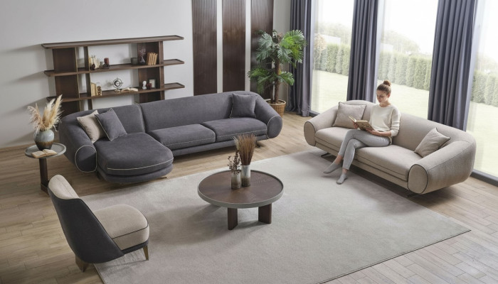 Living room luxury set corner sofa - L-shaped 3+1 seater coffee table side table