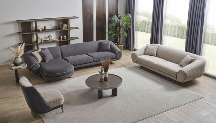 Living room luxury set corner sofa - L-shaped 3+1 seater coffee table side table