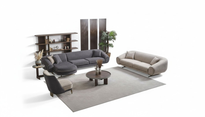 Living room luxury set corner sofa - L-shaped 3+1 seater coffee table side table