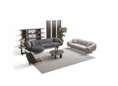 Living room luxury set corner sofa - L-shaped 3+1 seater coffee table side table