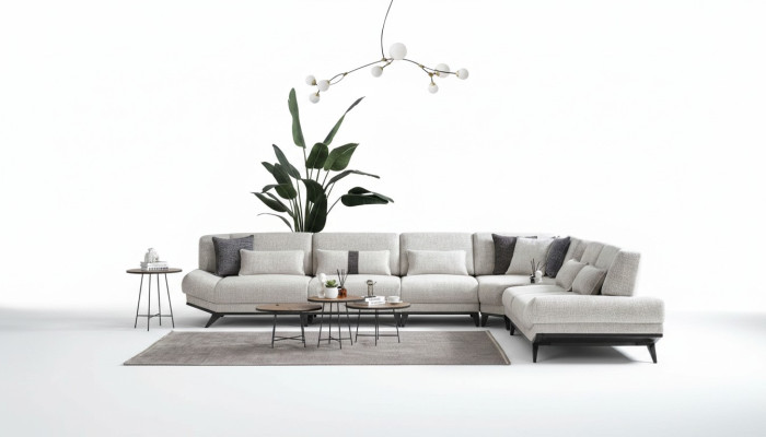 White living room furniture corner sofa L-shaped couch side table sofa 2-piece set