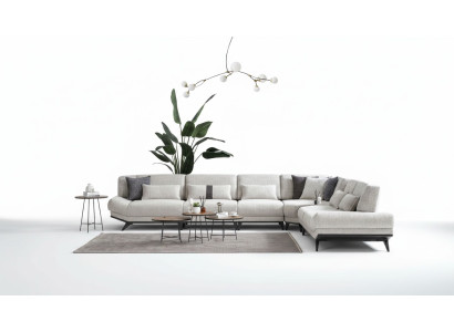 White living room furniture corner sofa L-shaped couch side table sofa 2-piece set