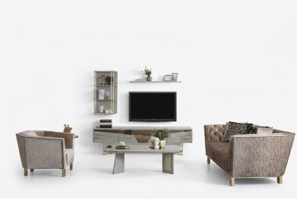 Modern gray living room set luxury TV cabinet wall cabinets shelves
