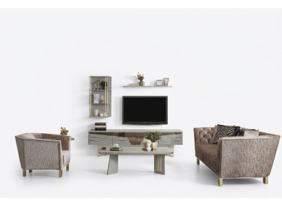 Modern gray living room set luxury TV cabinet wall cabinets shelves