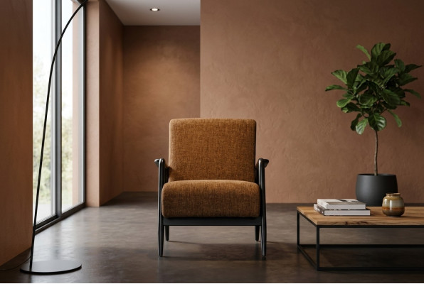 Brown living room armchair, lounge single-seater fabric armchair, textile furniture, new