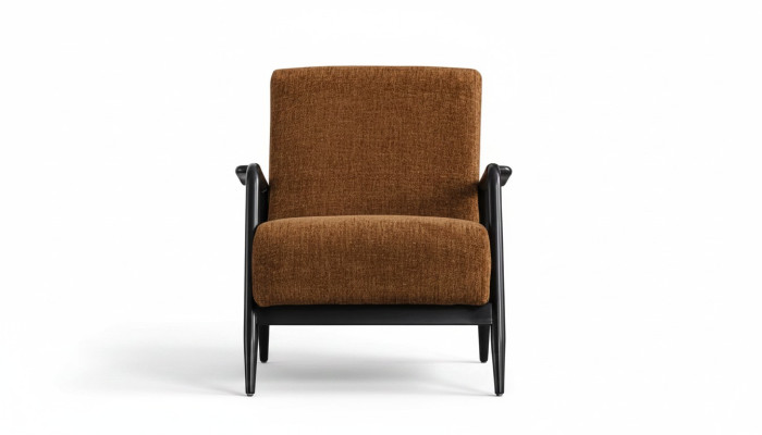 Brown living room armchair, lounge single-seater fabric armchair, textile furniture, new