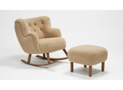 Beige Rocking Chair Luxury Ottoman Living Room Set Upholstered Ottoman 2-piece