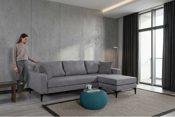 Living room set L-shape gray sofa upholstered furniture design couch corner sofa