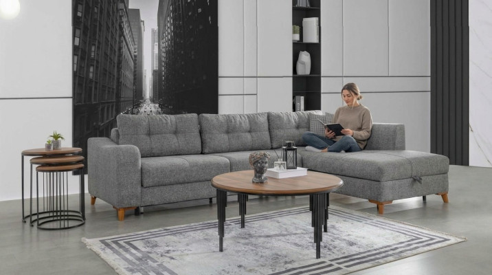 Gray L-shaped corner sofa designer living room sofas luxury couches wooden furniture