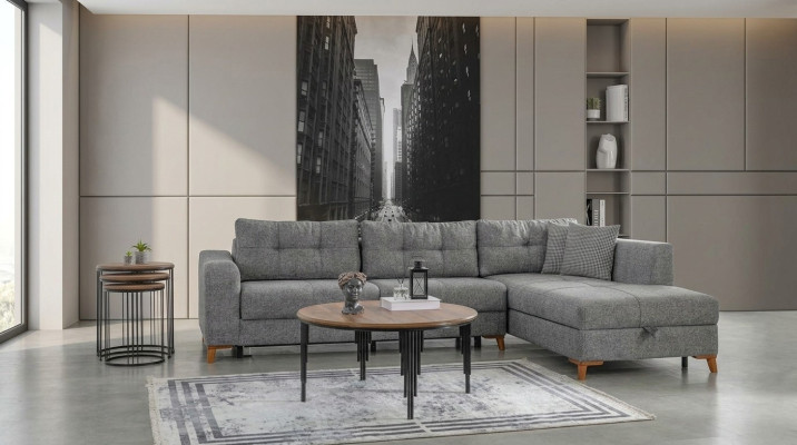 Gray L-shaped corner sofa designer living room sofas luxury couches wooden furniture