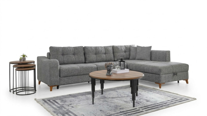 Gray L-shaped corner sofa designer living room sofas luxury couches wooden furniture