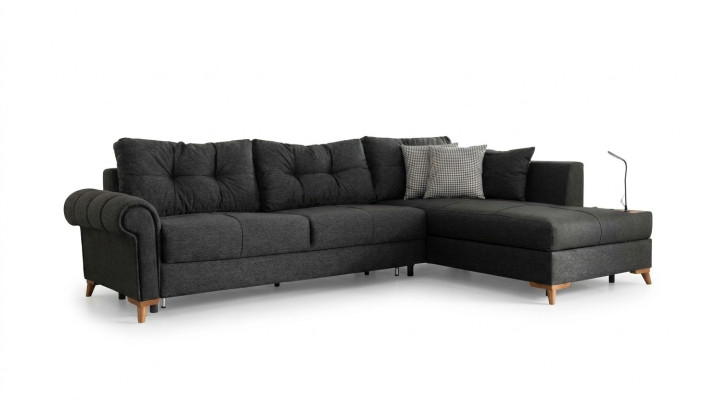 Black corner sofa modern L-shape couch living room upholstered corner couch new