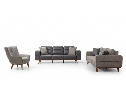 Gray Complete Living Room Sofa Set 2x Three-Seater Armchair 3-Piece Set