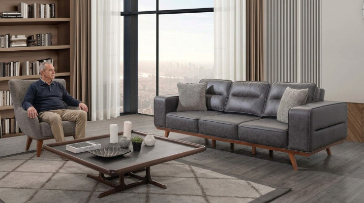 Gray living room sofa set three-seater armchair luxury upholstered seat