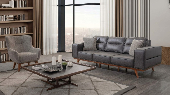 Gray living room sofa set three-seater armchair luxury upholstered seat