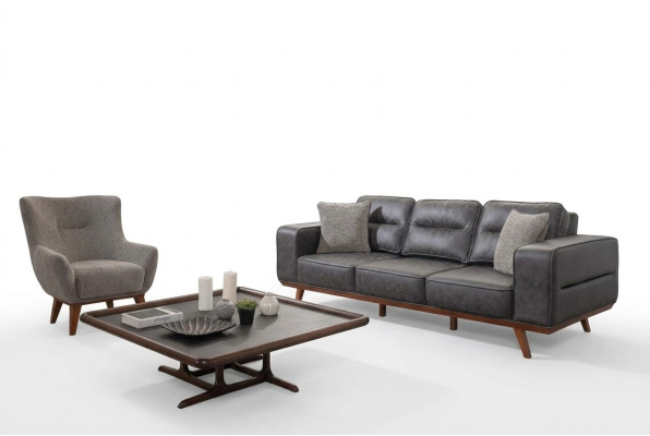 Gray living room sofa set three-seater armchair luxury upholstered seat