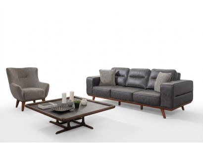 Gray living room sofa set three-seater armchair luxury upholstered seat