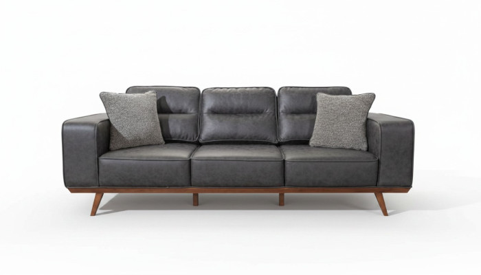 Modern grey 3-seater upholstered luxury leather sofas living room furniture