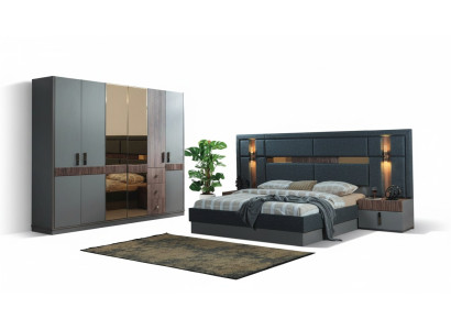 Gray Bedroom Complete Set Bed 2x Nightstands Wardrobe