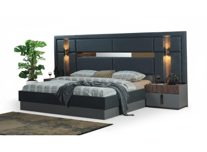 Dark grey double bed designer wooden nightstands bedroom set
