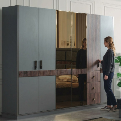 Gray large wardrobe bedroom wooden cabinets luxury furniture new