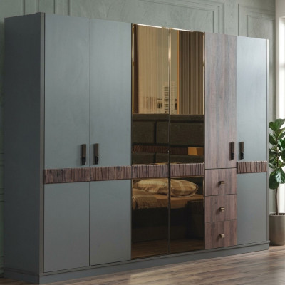 Gray large wardrobe bedroom wooden cabinets luxury furniture new