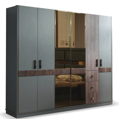 Gray large wardrobe bedroom wooden cabinets luxury furniture new