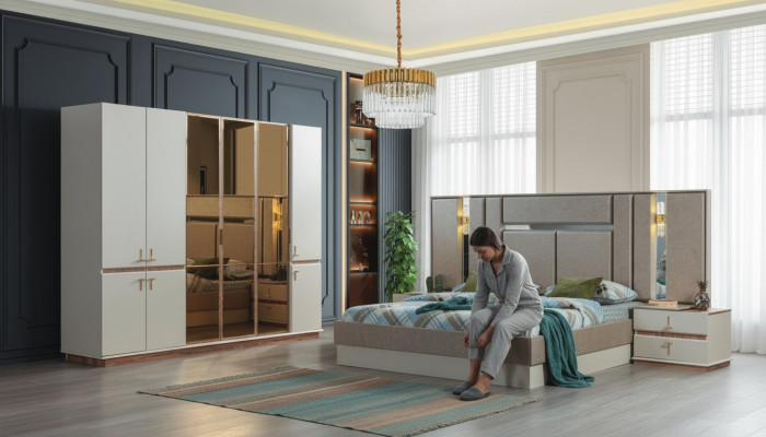 Designer wood bed wardrobe luxury nightstands bedroom set