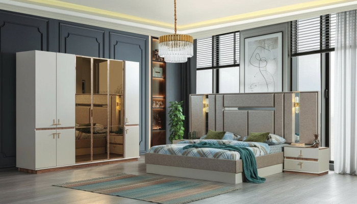 Designer wood bed wardrobe luxury nightstands bedroom set
