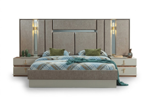 Beige bedroom furniture luxury beds designer nightstands furnishings