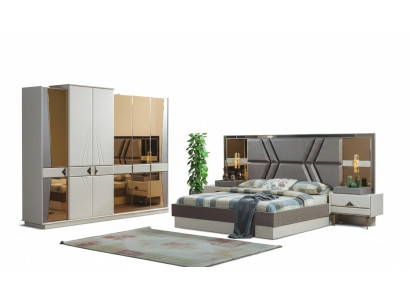 Stylish Gray Bedroom Suite 2x Nightstands Wardrobe Set