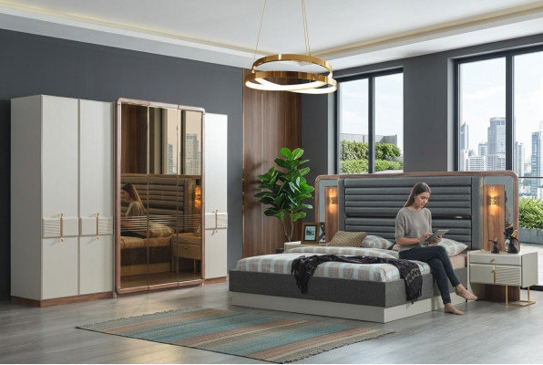 Complete Bedroom Luxury Set Bed 2x Nightstands Modern Furniture 4-piece