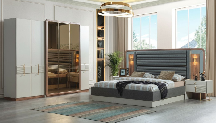 Complete Bedroom Luxury Set Bed 2x Nightstands Modern Furniture 4-piece
