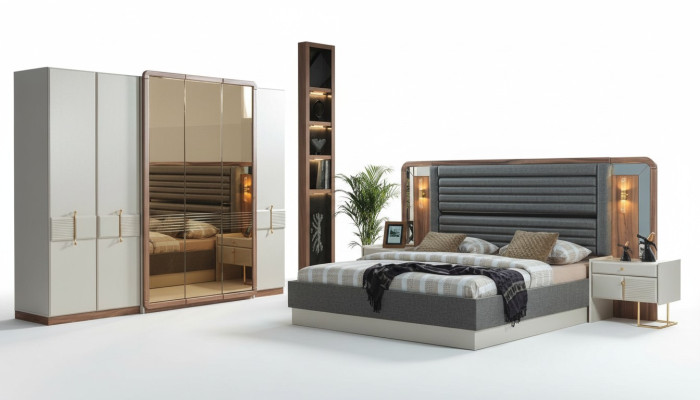 Complete Bedroom Luxury Set Bed 2x Nightstands Modern Furniture 4-piece