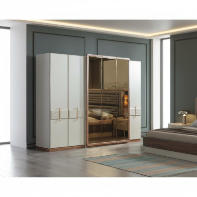 White wardrobe, designer wood cabinet, bedroom glass cabinet.