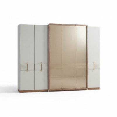 White wardrobe, designer wood cabinet, bedroom glass cabinet.