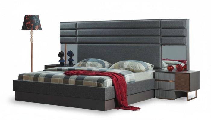 Bedroom furnishing luxury double bed designer bedside tables 3-piece set
