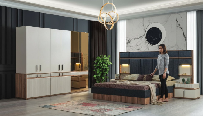 Furniture Luxury Bed 2x Nightstands Wardrobe Bedroom Set