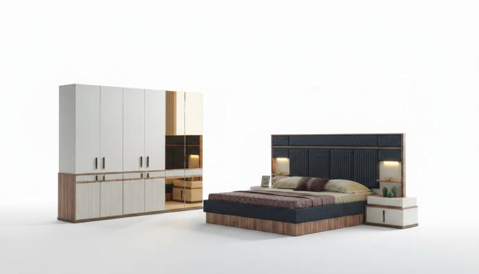 Furniture Luxury Bed 2x Nightstands Wardrobe Bedroom Set