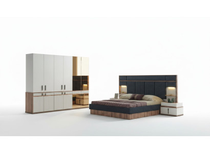 Furniture Luxury Bed 2x Nightstands Wardrobe Bedroom Set