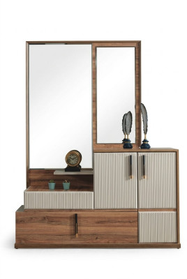 White-Brown Dresser Mirror Bedroom Wooden Furniture Designer Set