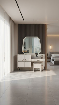 White Bedroom Set Luxury Furniture Vanity Table with Upholstered Stool